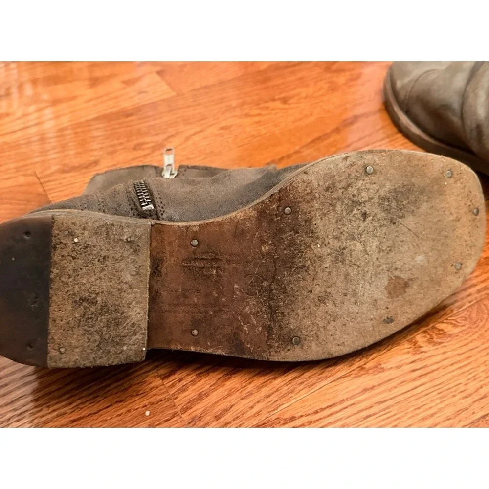 AllSaints Chelsea Boots Mens 44 Gray Suede Slouchy Ruched Side Zip Cap Toe